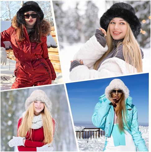 JenPen 2 Pcs Winter Furry Bucket Hat for Women Fluffy Faux Fur Bucket Hat Warmer Fisherman Cap Ladies Fluffy Snow Cap for Casual Trips Sports Skiing, Black and Beige-White in Saudi Arabia