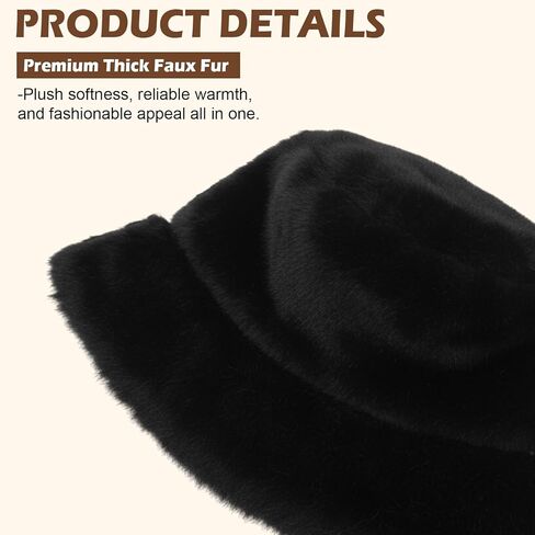 JenPen 2 Pcs Winter Furry Bucket Hat for Women Fluffy Faux Fur Bucket Hat Warmer Fisherman Cap Ladies Fluffy Snow Cap for Casual Trips Sports Skiing, Black and Beige-White in Saudi Arabia