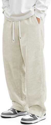 JMIERR Mens Corduroy Pants Casual Baggy Pants Wide Leg Loose Fit Joggers Sweatpants Elastic Waist Drawstring with Pockets in Saudi Arabia