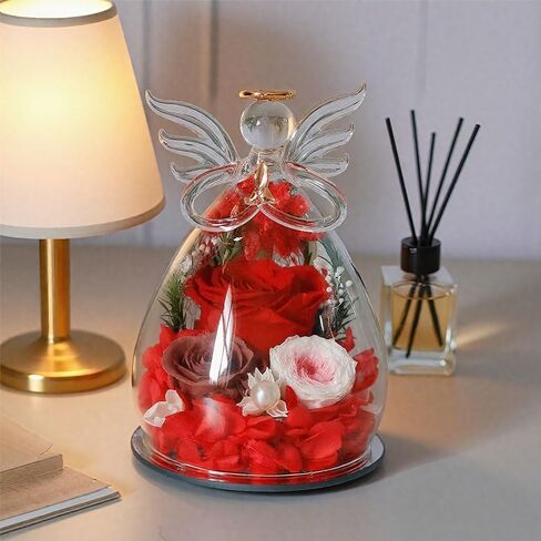 Birthday Thanksgiving Gifts for Women Mom Fresh Flowers for Delivery Prime Forever Preserved Rose in Glass Angel Figurine for Grandma Sister Daughter Wife, Not Light in Saudi Arabia