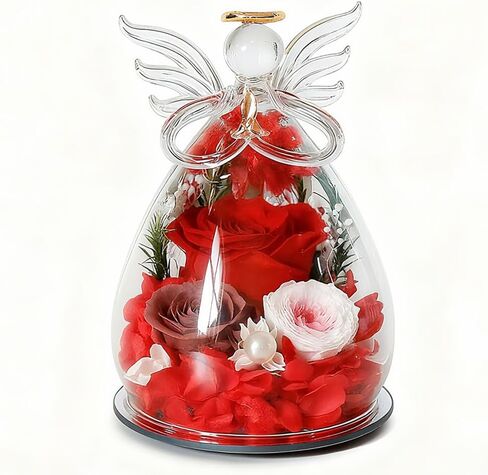 Birthday Thanksgiving Gifts for Women Mom Fresh Flowers for Delivery Prime Forever Preserved Rose in Glass Angel Figurine for Grandma Sister Daughter Wife, Not Light in Saudi Arabia