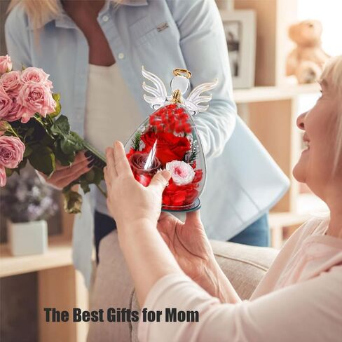 Birthday Thanksgiving Gifts for Women Mom Fresh Flowers for Delivery Prime Forever Preserved Rose in Glass Angel Figurine for Grandma Sister Daughter Wife, Not Light in Saudi Arabia
