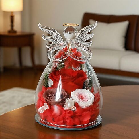 Birthday Thanksgiving Gifts for Women Mom Fresh Flowers for Delivery Prime Forever Preserved Rose in Glass Angel Figurine for Grandma Sister Daughter Wife, Not Light in Saudi Arabia