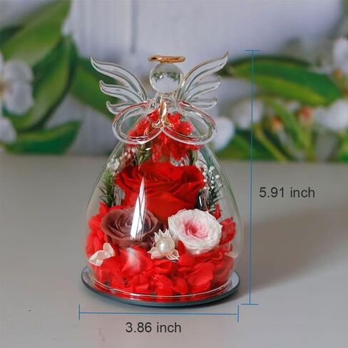 Birthday Thanksgiving Gifts for Women Mom Fresh Flowers for Delivery Prime Forever Preserved Rose in Glass Angel Figurine for Grandma Sister Daughter Wife, Not Light in Saudi Arabia