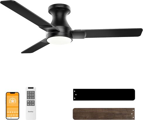 DAMINY الخشب الصلب الطبيعي الأبيض والذهبي 52 بوصة مروحة السقف مع الضوء، 3 مروحة سقف شفرة مع الضوء، 6CCT، مروحة سقف منخفضة المستوى مع الضوء والتحكم عن بعد in Kuwait