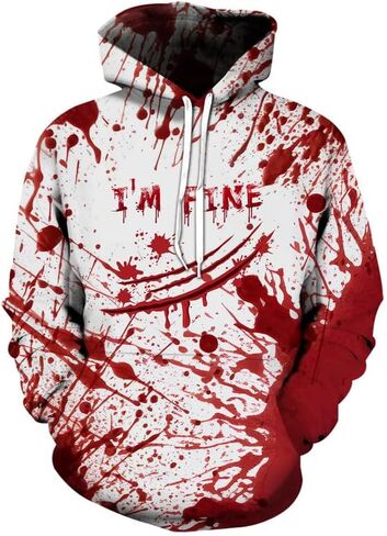 بلوفر رجالي بغطاء للرأس بطباعة ثلاثية الأبعاد مع جيوب، سويت شيرت بغطاء للرأس باللون الأسود والأحمر للجنسين للأولاد المراهقين in Kuwait