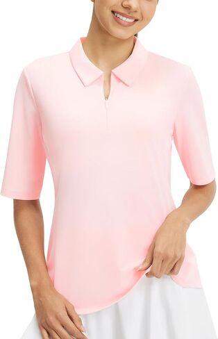 BALEAF Womens Golf Polo Shirts Half Sleeve Quarter Zip Collared Tops Quick Dry V Neck UPF 50+ Workout Shirt in Saudi Arabia