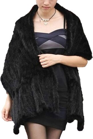 KAISHIN Elegant Knitted Mink Fur Wraps for Women Fashion Real Fur Shawls Striped Fur Long Scarves in Saudi Arabia