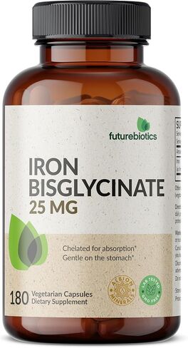 Futurebiotics Iron Bisglycinate 25mg لطيف على المعدة، يدعم الطاقة وإنتاج خلايا الدم الحمراء الصحية - تركيبة لا تسبب الإمساك - غير معدلة وراثيًا، 90 كبسولة نباتية in Saudi Arabia