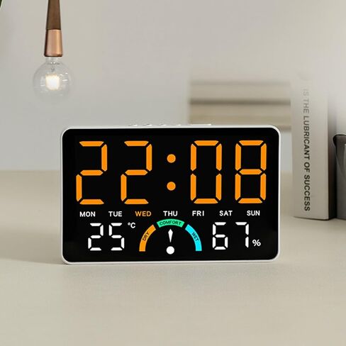 Precision Clock with Temperature Humidity Sensors with Desk Wall Mount Design, Weekday, Indicates and Comfort Levels, Modern Hygrometer Clock for Home in Saudi Arabia