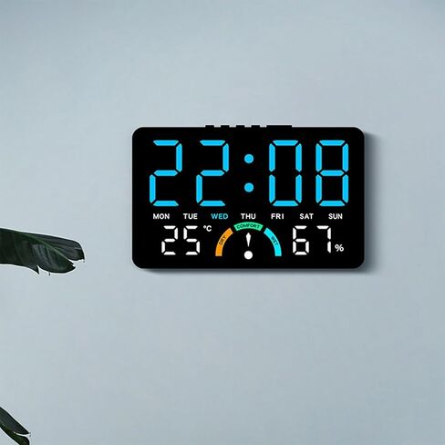 Precision Clock with Temperature Humidity Sensors with Desk Wall Mount Design, Weekday, Indicates and Comfort Levels, Modern Hygrometer Clock for Home in Saudi Arabia