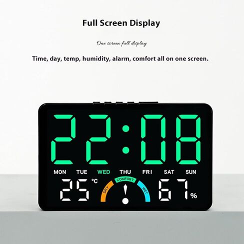 Precision Clock with Temperature Humidity Sensors with Desk Wall Mount Design, Weekday, Indicates and Comfort Levels, Modern Hygrometer Clock for Home in Saudi Arabia