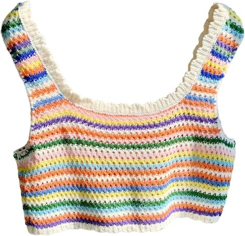 SHENHE Women's Crochet Sweater Tank Rainbow Striped Sleeveless Summer Knit Vest Crop Top in Saudi Arabia
