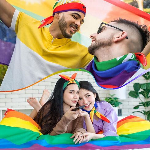 ساتينيور 12 عبوة من عصابات رأس قوس قزح برايد كبيرة مخططة مربعة وشاح عصابات رأس للمثليين الحب هو الحب LGBTQ عصابات لمستلزمات موكب الاحتفال بشهر الفخر، 22 × 22 بوصة in Saudi Arabia