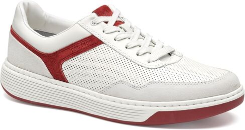 Johnston & Murphy Dawson Moctoe U-Throat Casual Athletic Sneaker, White Full Grain/Red Suede, 13 M in Saudi Arabia