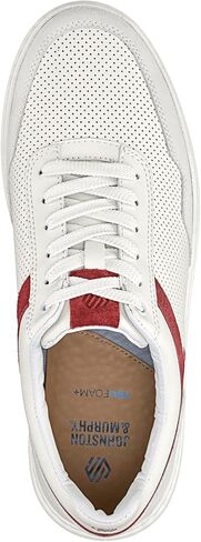 Johnston & Murphy Dawson Moctoe U-Throat Casual Athletic Sneaker, White Full Grain/Red Suede, 13 M in Saudi Arabia