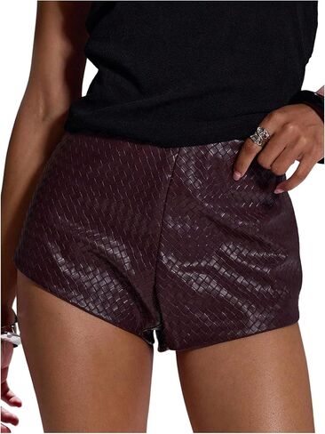 Women's Braided Textured Leather Shorts Straight Leg Mini Shorts Y2K Rave Party Outfits Streetwear in Saudi Arabia