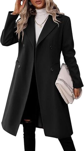 Sexyshine Women's Winter Double Breasted Long Coats Notch Lapel Collar Pea Coat Slim Fit Trench Coat Jacket Outwear in Kuwait