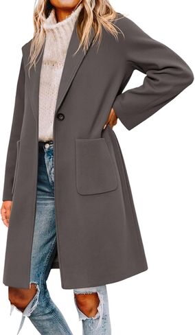Tankaneo Womens Pea Coat Notched Lapel Single Breasted Long Jacket Winter Casual Trench Coat Outerwear in Saudi Arabia
