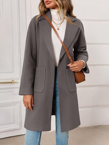 Tankaneo Womens Pea Coat Notched Lapel Single Breasted Long Jacket Winter Casual Trench Coat Outerwear in Saudi Arabia