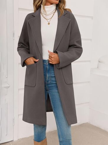 Tankaneo Womens Pea Coat Notched Lapel Single Breasted Long Jacket Winter Casual Trench Coat Outerwear in Saudi Arabia