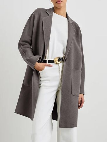 Tankaneo Womens Pea Coat Notched Lapel Single Breasted Long Jacket Winter Casual Trench Coat Outerwear in Saudi Arabia