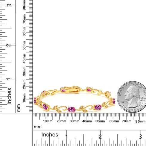 Gem Stone King 18K Yellow Gold Plated Silver Pink Created Sapphire and Diamond Greek Vine Tennis Bracelet For Women | 4.63 Cttw | 7 Inch in Saudi Arabia