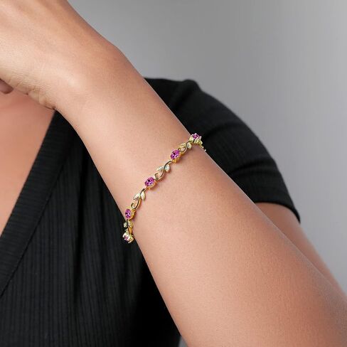 Gem Stone King 18K Yellow Gold Plated Silver Pink Created Sapphire and Diamond Greek Vine Tennis Bracelet For Women | 4.63 Cttw | 7 Inch in Saudi Arabia