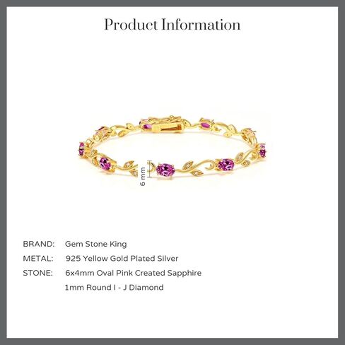 Gem Stone King 18K Yellow Gold Plated Silver Pink Created Sapphire and Diamond Greek Vine Tennis Bracelet For Women | 4.63 Cttw | 7 Inch in Saudi Arabia