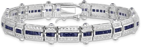 Solid 925 Sterling Silver Rhodium-Plated Sapphire and Cubic Zirconia CZ Bracelet in Saudi Arabia