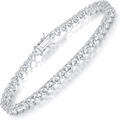 TIKJE Tennis Bracelet 925 Sterling Silver 3 Prong 3-5mm Cubic Zirconias | Classic White Gold Bracelets for Women Men | Size 6-8.5 inches in Saudi Arabia