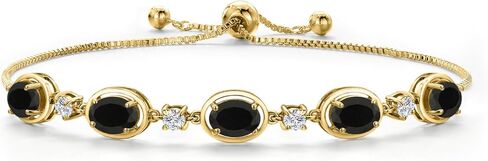 Gem Stone King 18K Yellow Gold Plated Silver Black Onyx Bracelet For Women | 3.50 Cttw | Gemstone December Birthstone | Oval 7X5MM | Fully Adjustable 9 Inch in Saudi Arabia