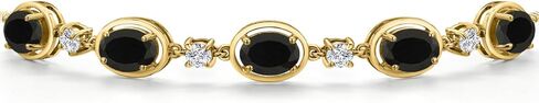 Gem Stone King 18K Yellow Gold Plated Silver Black Onyx Bracelet For Women | 3.50 Cttw | Gemstone December Birthstone | Oval 7X5MM | Fully Adjustable 9 Inch in Saudi Arabia