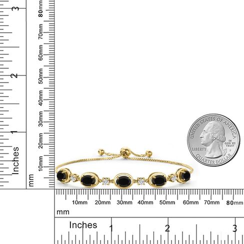 Gem Stone King 18K Yellow Gold Plated Silver Black Onyx Bracelet For Women | 3.50 Cttw | Gemstone December Birthstone | Oval 7X5MM | Fully Adjustable 9 Inch in Saudi Arabia