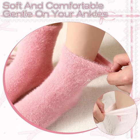 Prasacco 2 Pairs Fuzzy Socks for Women Thick Fluffy Socks with Bows Soft Slipper Sock Spa Home Sleeping Coquette Stuff, Light Pink + Dark Pink in Saudi Arabia