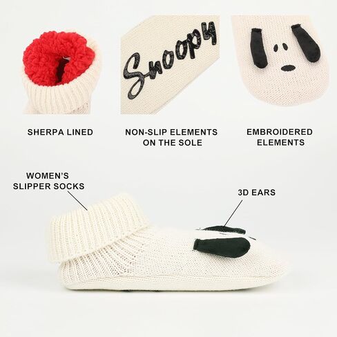 Bioworld Peanuts Snoopy 3D Ears Women's Sherpa Lined Slipper Socks in Saudi Arabia