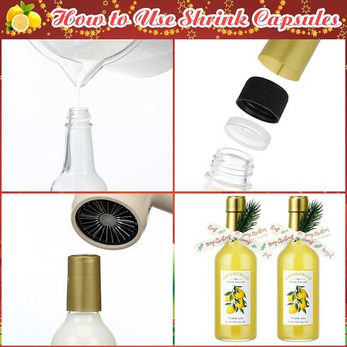 Vesici 12 Set Christmas Limoncello Glass Bottles for Homemade, 8oz Woozy Glass Bottles with Stickers, Shrink Band, Leak Proof Black Cap for Christmas Storing Homemade DIY Craft Gifts Party Favors in Saudi Arabia