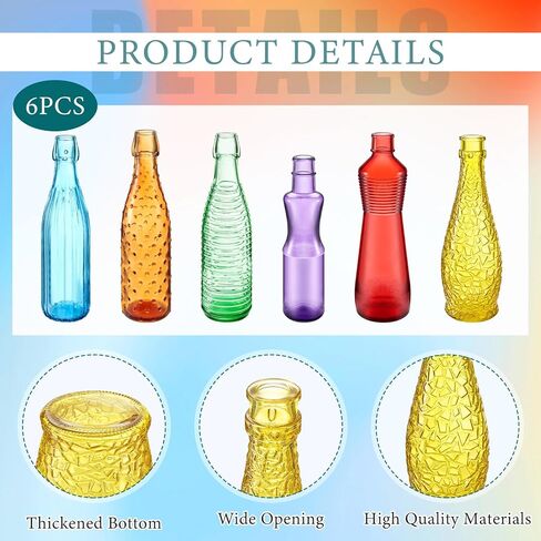 Zhehao 6 Pcs Colored Glass Bottles Decorative Glass Bottle for Bottle Tree 6 Shapes Empty Wine Bottles for Garden Yard Outdoor Home Decor(Irregular) in Saudi Arabia