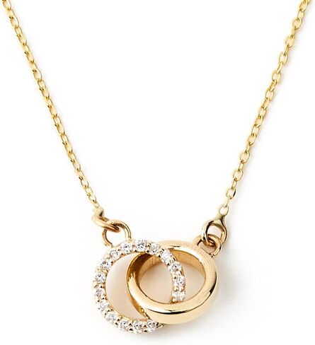 GELIN Diamond Interlocking Circle Necklace for Women | 14k Solid Gold Intertwined Circle Necklace | Double Circle Necklace in 14k Real Gold, 18" in Kuwait