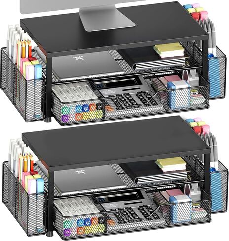 منظمات المكتب وملحقاتها، حامل شاشة كمبيوتر بطبقتين لتنظيم المكتب مع درج وحاملي أقلام، ملحقات مكتب المكتب ومنظمات سطح المكتب لمستلزمات المكتب، وردي in Kuwait