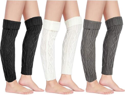 SATINIOR 3 Pairs Women's Cable Knit Leg Warmers Y2k Japanese Style Leg Warmers for 80s Party Skating Yoga Dance(White, Light Gray, Black) in Saudi Arabia