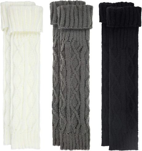 SATINIOR 3 Pairs Women's Cable Knit Leg Warmers Y2k Japanese Style Leg Warmers for 80s Party Skating Yoga Dance(White, Light Gray, Black) in Saudi Arabia