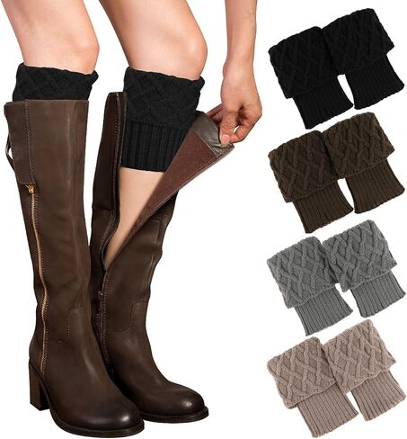 PHOGARY 4 Pairs Winter Warm Boot Cuffs for Women, Crochet Knitted Boot Socks Short Leg Warmers Boot Topper Socks Leg Cuffs in Saudi Arabia