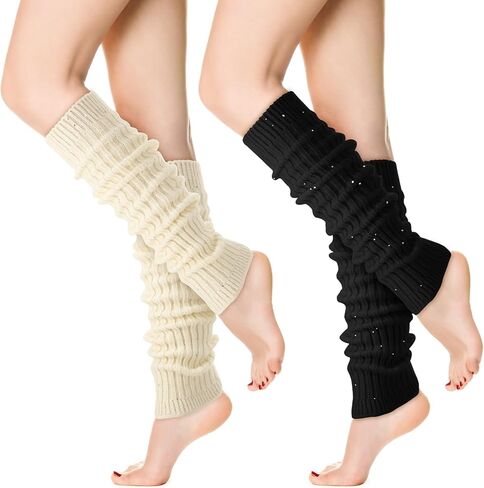 2 أزواج تدفئة الساق للنساء الفتيات العصرية الترتر لوليتا متماسكة الجوارب الطويلة تدفئة الساق Y2K Kawaii الشتاء اكسسوارات in Kuwait