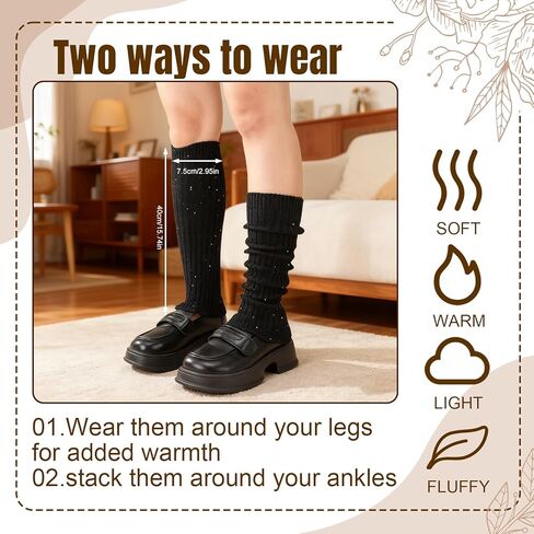 2 أزواج تدفئة الساق للنساء الفتيات العصرية الترتر لوليتا متماسكة الجوارب الطويلة تدفئة الساق Y2K Kawaii الشتاء اكسسوارات in Kuwait