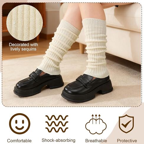 2 أزواج تدفئة الساق للنساء الفتيات العصرية الترتر لوليتا متماسكة الجوارب الطويلة تدفئة الساق Y2K Kawaii الشتاء اكسسوارات in Kuwait