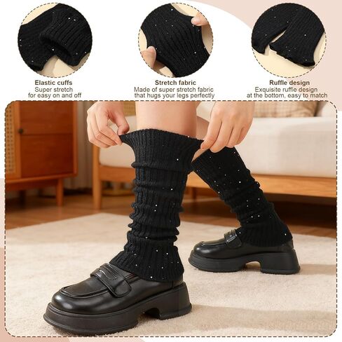 2 أزواج تدفئة الساق للنساء الفتيات العصرية الترتر لوليتا متماسكة الجوارب الطويلة تدفئة الساق Y2K Kawaii الشتاء اكسسوارات in Kuwait