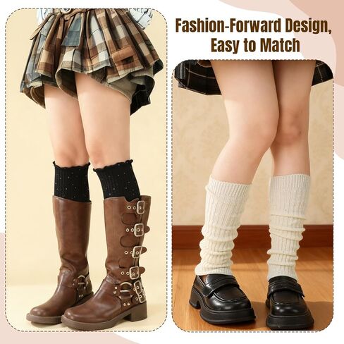 2 أزواج تدفئة الساق للنساء الفتيات العصرية الترتر لوليتا متماسكة الجوارب الطويلة تدفئة الساق Y2K Kawaii الشتاء اكسسوارات in Kuwait