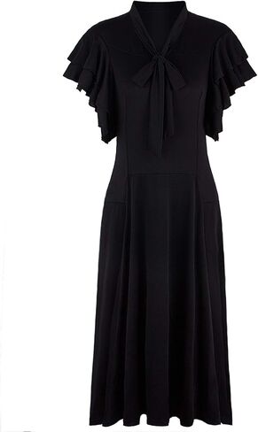 Vijiv Women's Vintage 1920s V Neck Long Bias Cut Sleeveless with Flutter Sleeves Bowknot Flapper Dress in Saudi Arabia