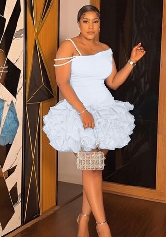 LAJIOJIO Women's Puffy Ruffle Mini Dress,Off Shoulder Sleeveless Tulle Club Night Out Dresses in Saudi Arabia